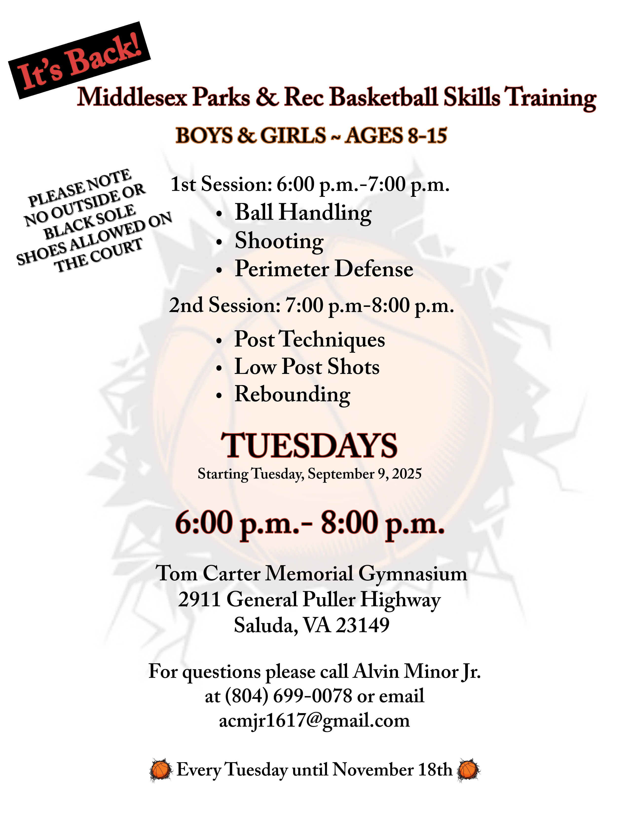 Middlesex Parks and Rec Basketball Skills Training